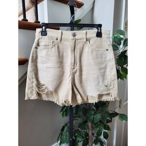 American Eagle Outfitters Womens Beige Solid Cotton High Rise Mom Shorts Size 4